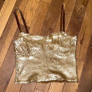 Free People Gold Sequin Mermaid Corset Women's Top w velvet straps